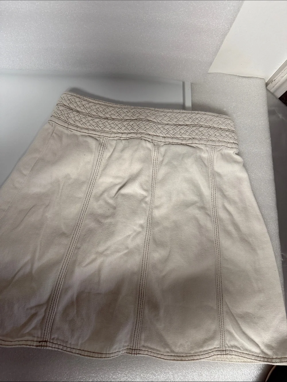 Free People Ivory High-Waist Mini Skirt Size 4 Boho Cotton Hemp Blend